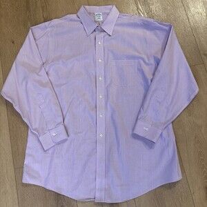 Brooks Brother Slim Fit Button Down Men's XL 18-35 Long Sleeve Purple Stripe EUC